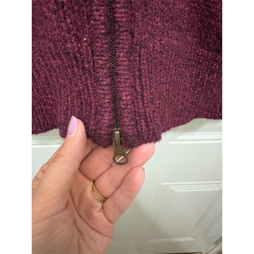 L.L.Bean Cardigan Sweater Womens M Burgundy Fair Isle Nordic Full Zip Knit - Picture 4 of 11